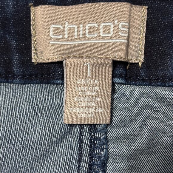 Chico’s Floral Print Ankle Jeans Size 1 (8/10) Dark Wash Stretch Denim‎ Women’s - Picture 7 of 13